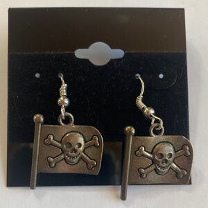 Silver Skull Flag Earrings